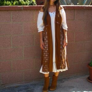 Wrangler Bohemian Faux Suede Long Brown Vest